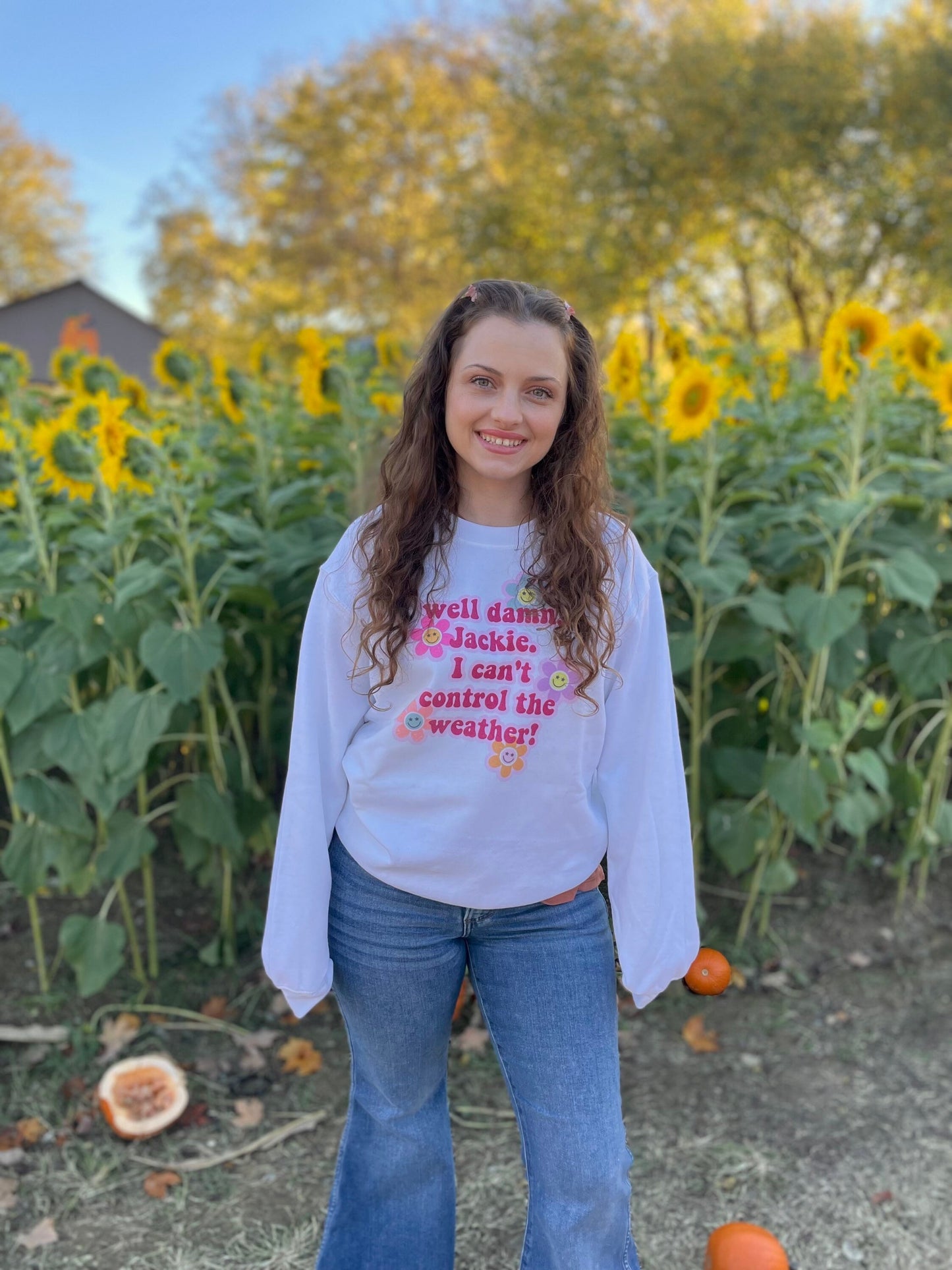 Damn, Jackie! White crewneck sweater