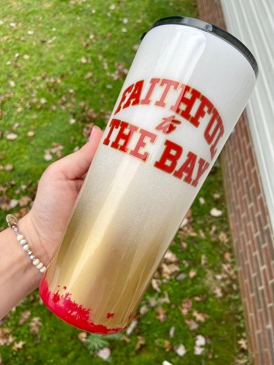 Faithful to the Bay/football tumbler