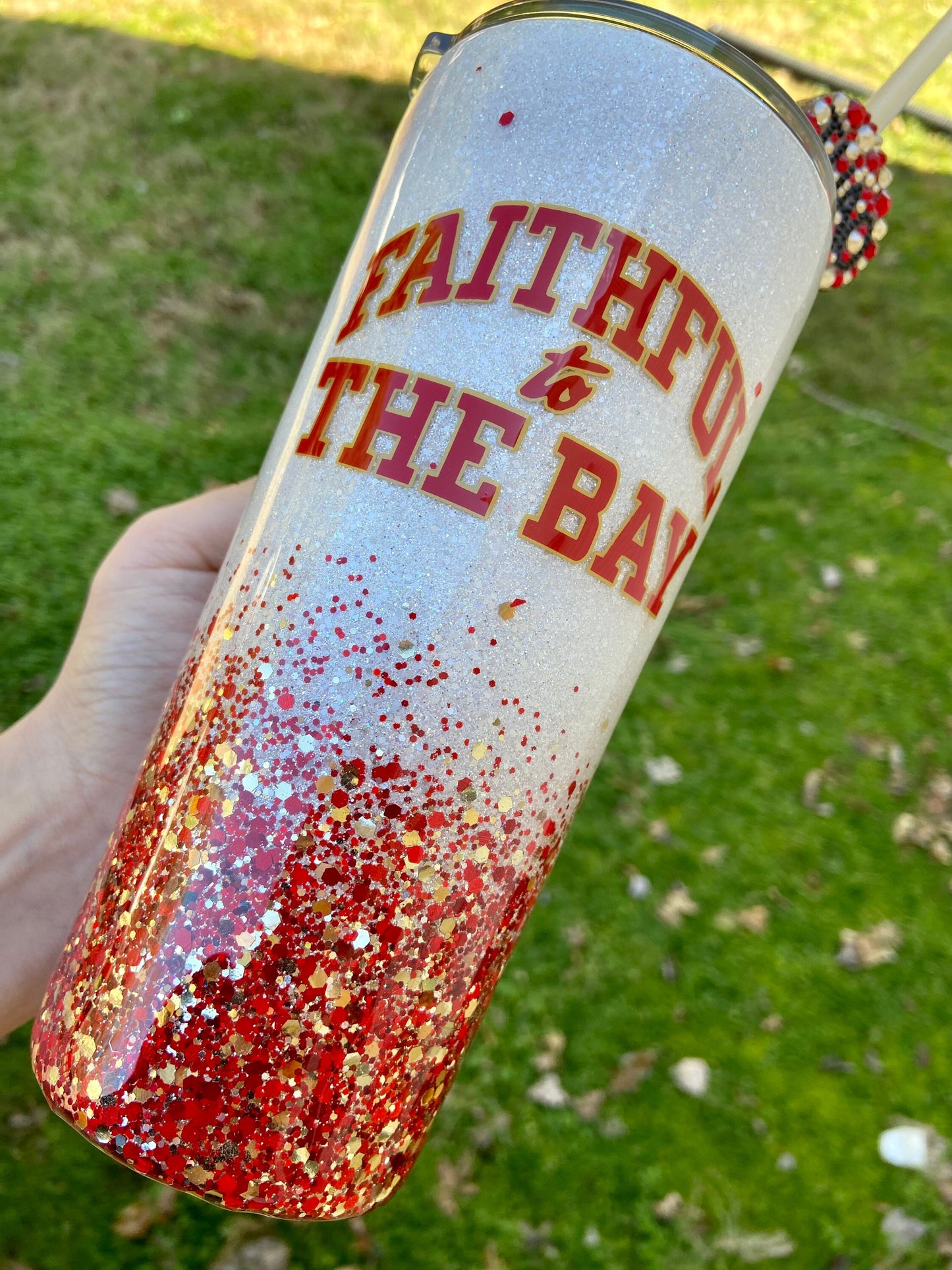 Faithful to the Bay/football tumbler