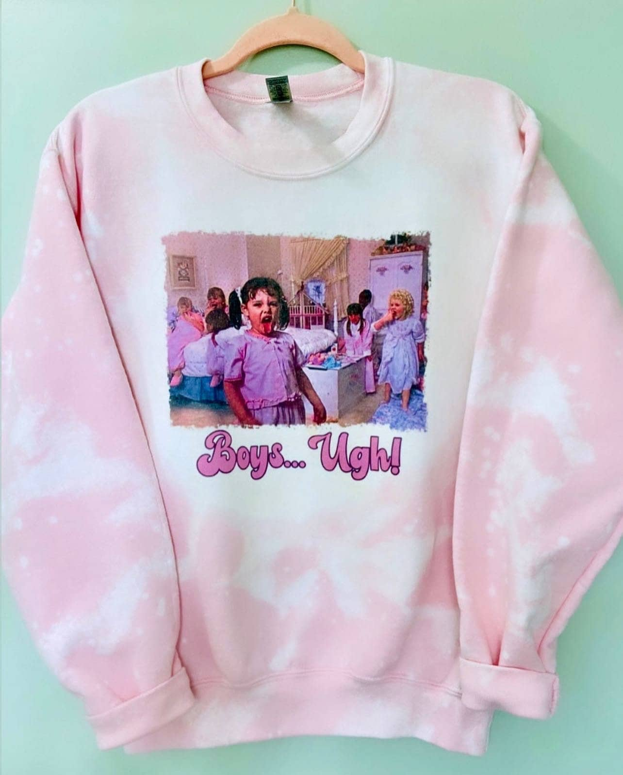 Boys… Ugh! Crewneck pink bleached sweater