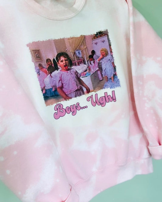 Boys… Ugh! Crewneck pink bleached sweater